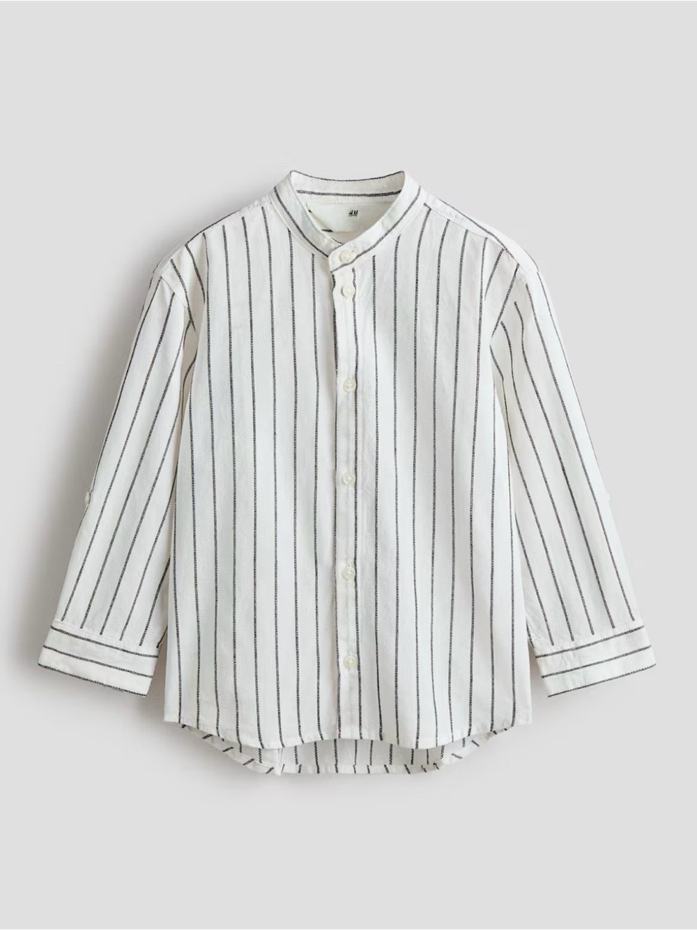 H&M Kids Striped White Grandad Band Collar Button Down Shirt